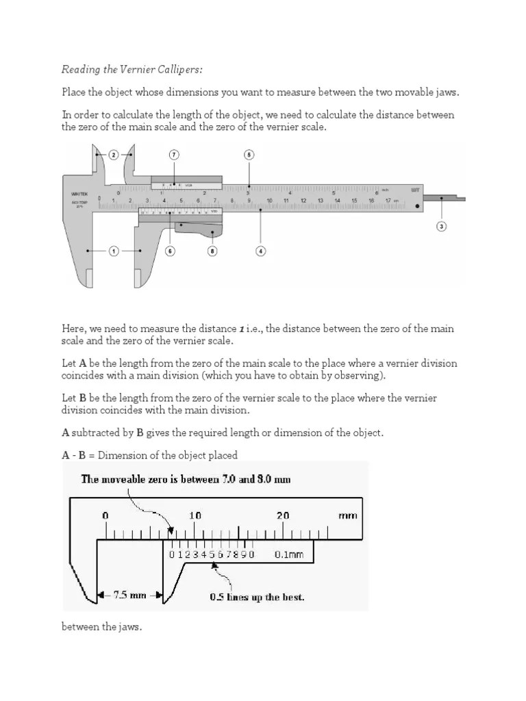 Reading The Vernier Callipers PDF Scientific Observation Teaching