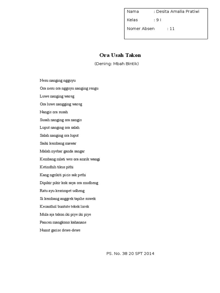 Geguritan Bahasa Jawa (Ora Usah Takon) | PDF