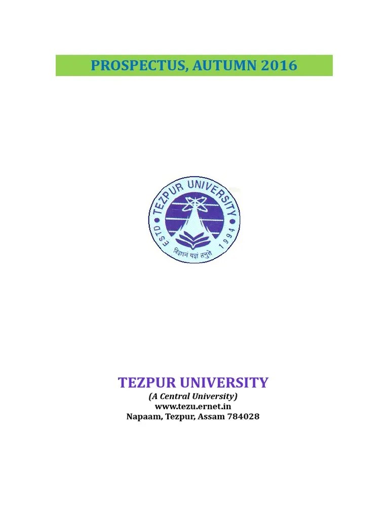 Tezpur University Autumn Prospectus 2016 University And