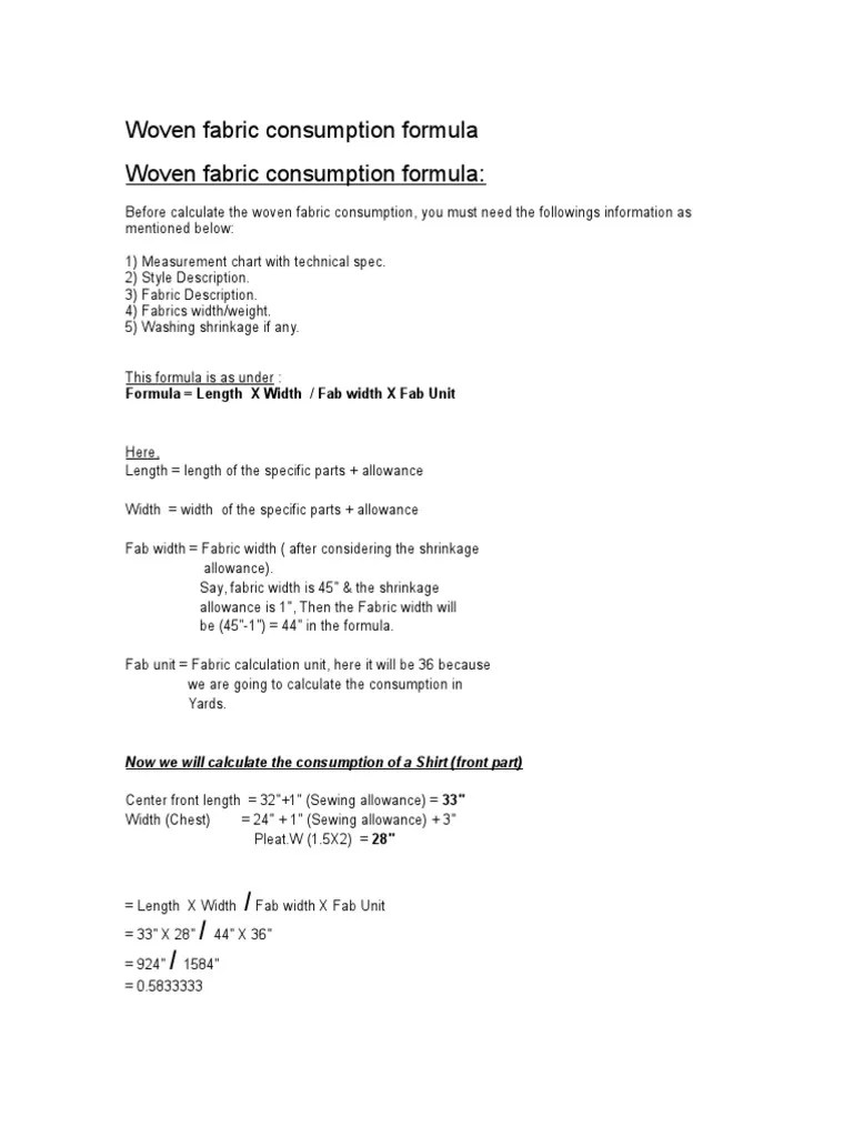 Calculating Woven Fabric Consumption Formulas for Shirt Fronts and