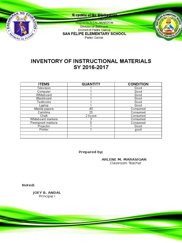 Inventory of Instructional Materials PDF