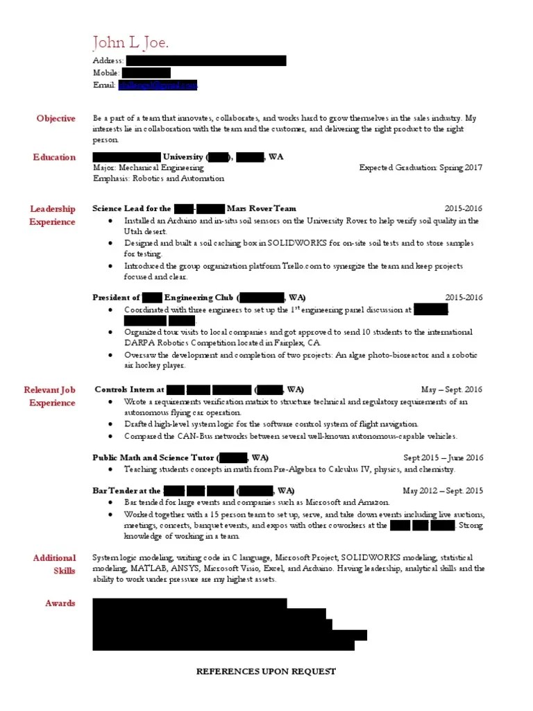 Reddit Resume Robotics Engineering