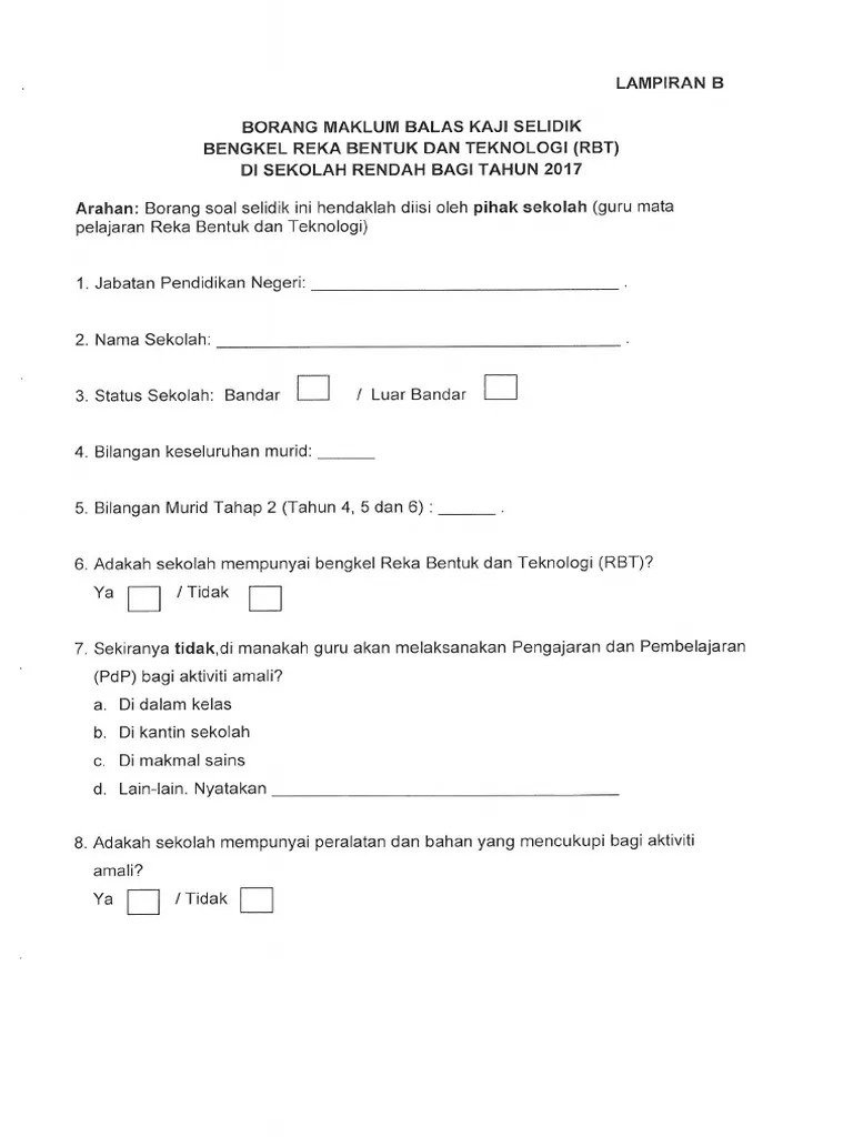 Contoh Borang Soal Selidik Homestay Supaloe