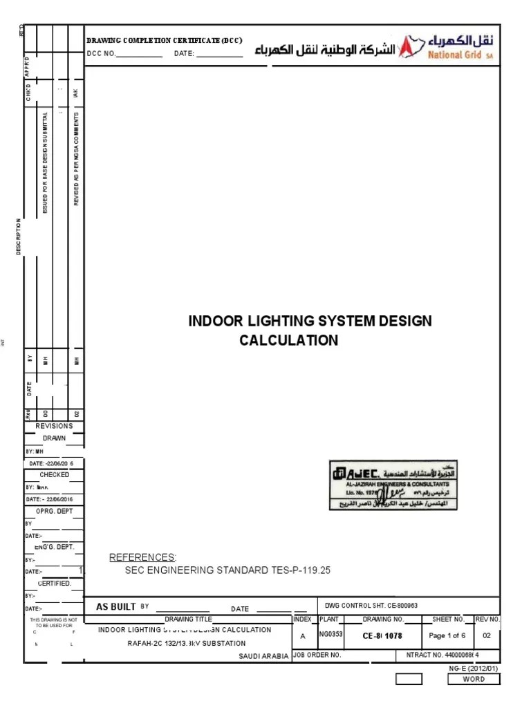 Lighting System Design Calculation REV 01 PDF Lighting Electric Power