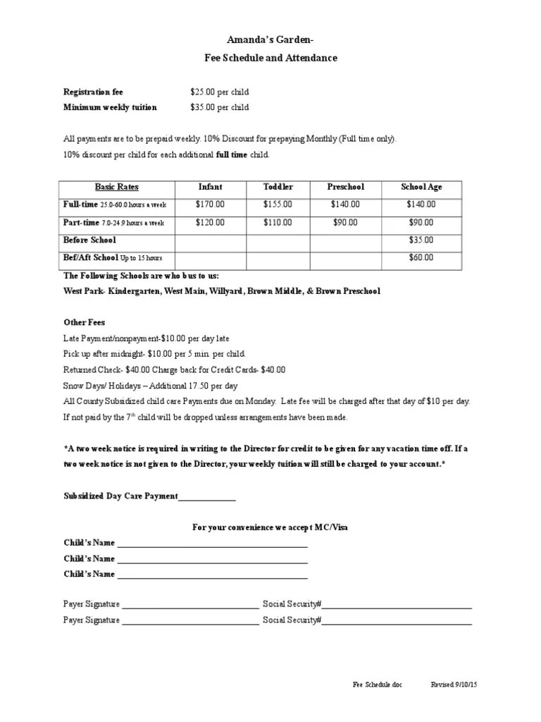 Fee Schedule