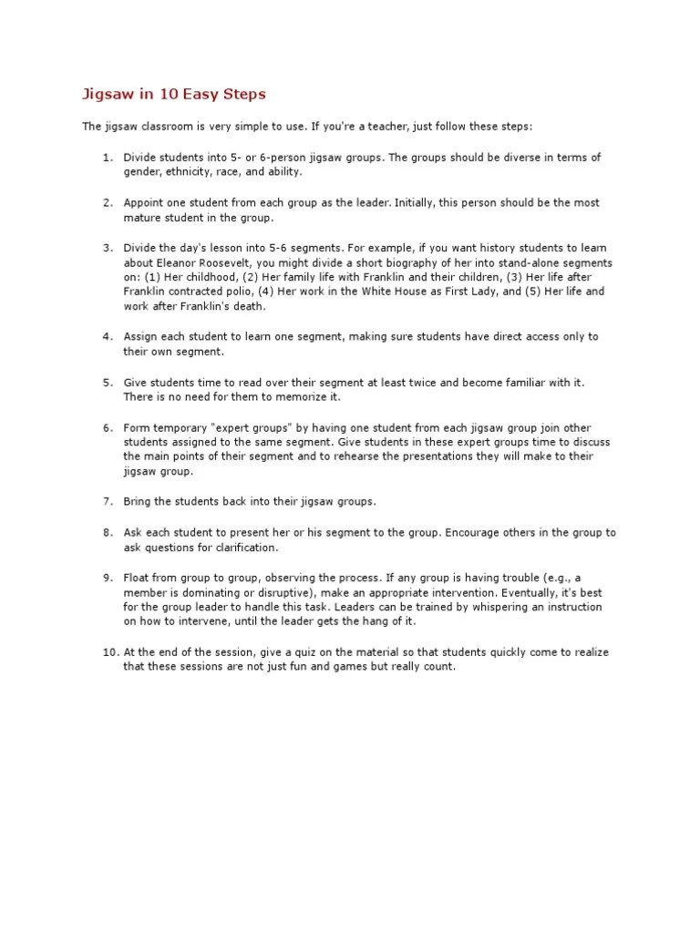 Jigsaw in 10 Easy Steps Reading (Process) Mental Image