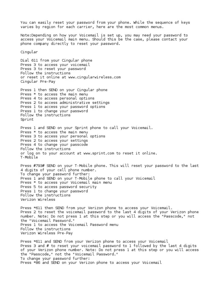 How To Reset Voicemail PIN's (Most Phones) PDF