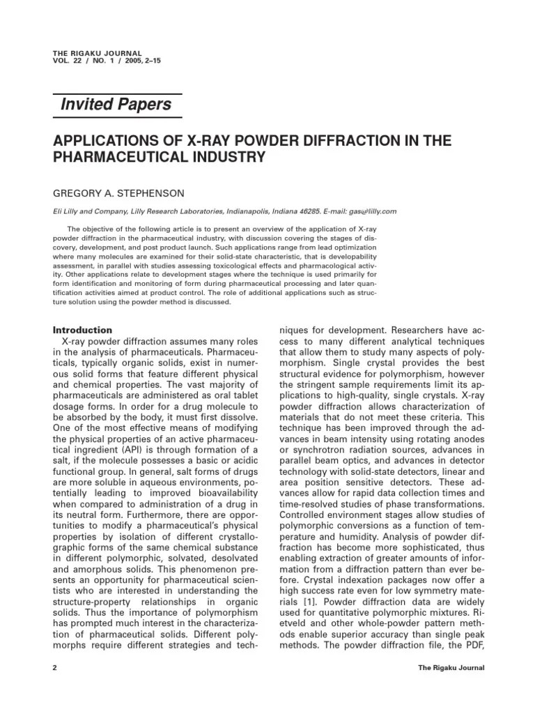 Applications of XRay Powder Diffraction in The Pharmaceutical Industry