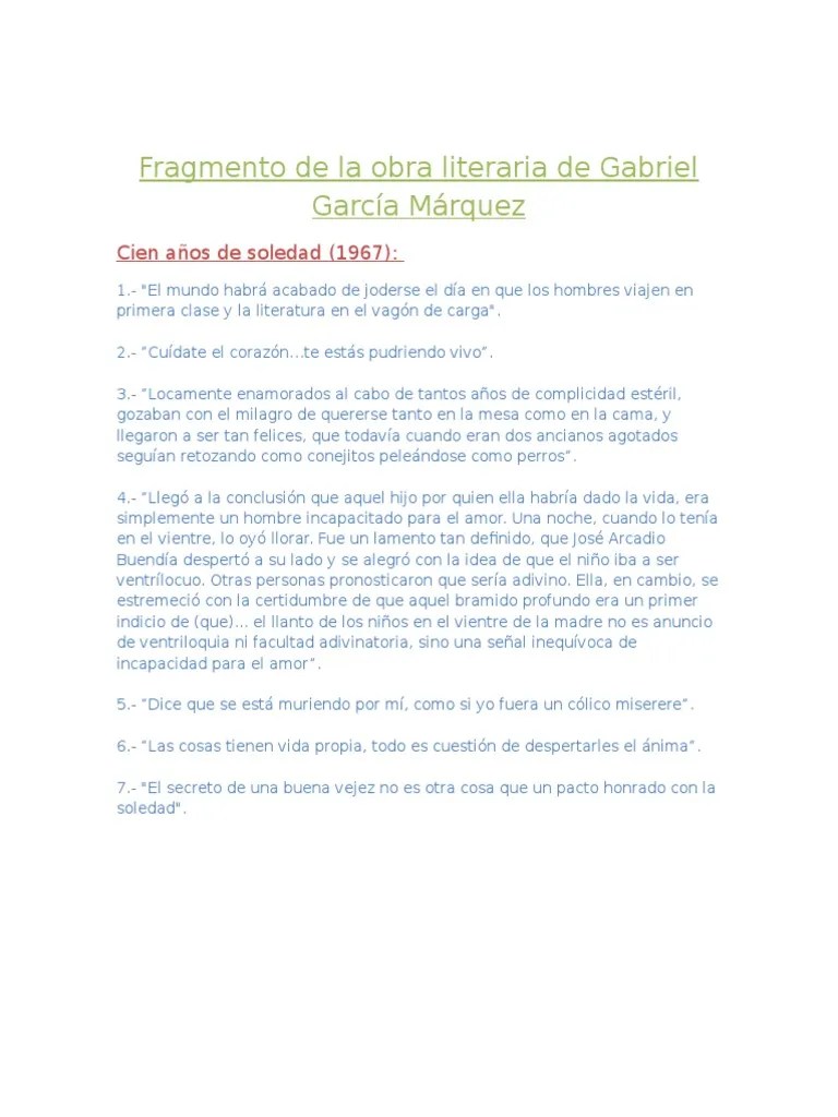 Fragmento de La Obra Literaria de Gabriel GarcÃ­a MÃ¡rquez PDF