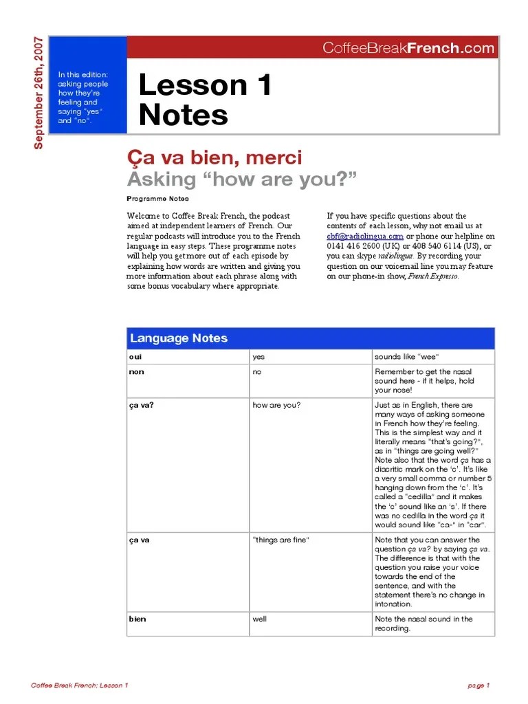 Coffee Break French PDF Grammatical Gender French Language