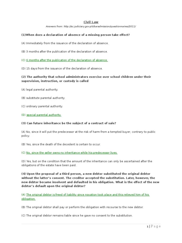 CivilLawBarExamQuestionsAnswers2011.docx Will And Testament