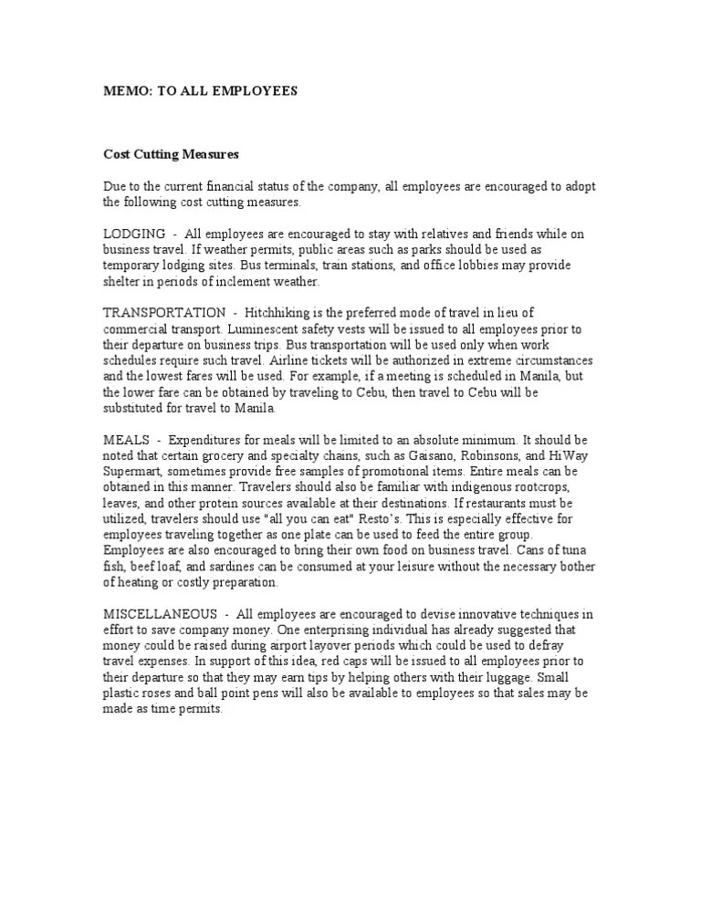 Memo COST CUTTING MEASURES PDF Transport Economies