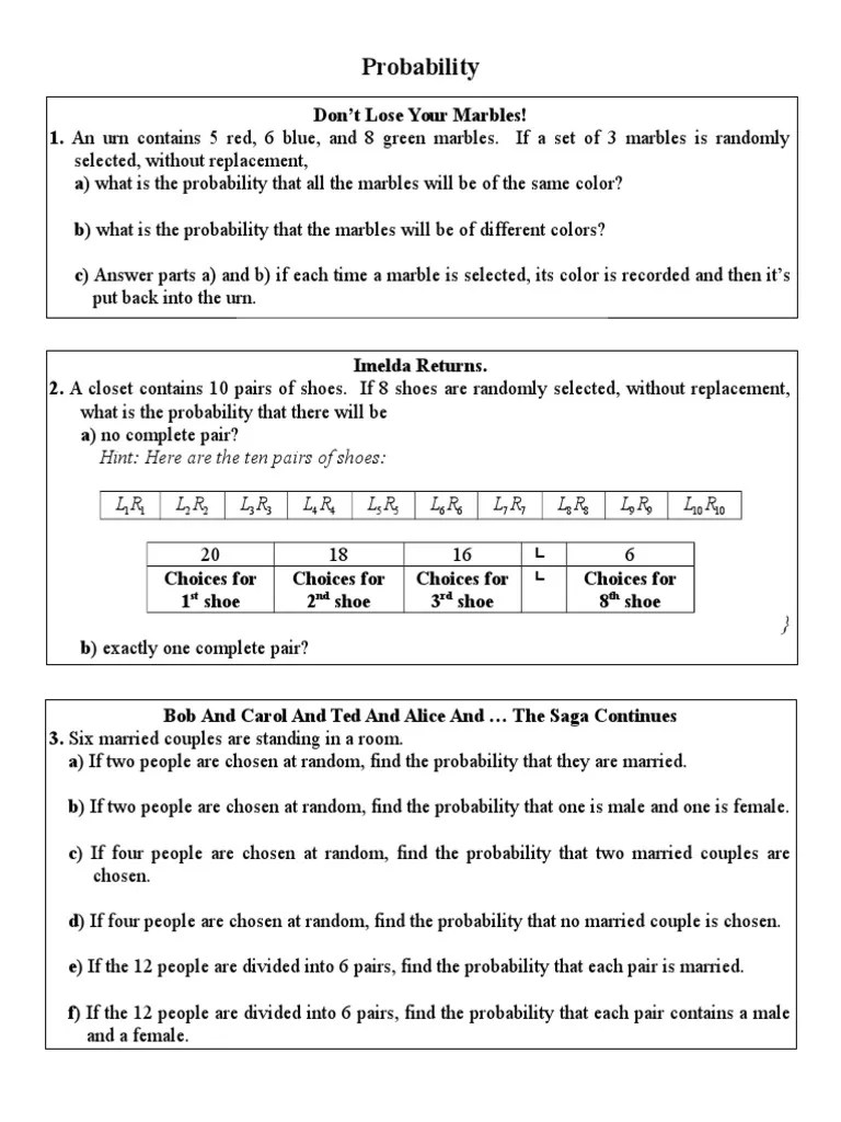 Probability Problem Set Mathematics