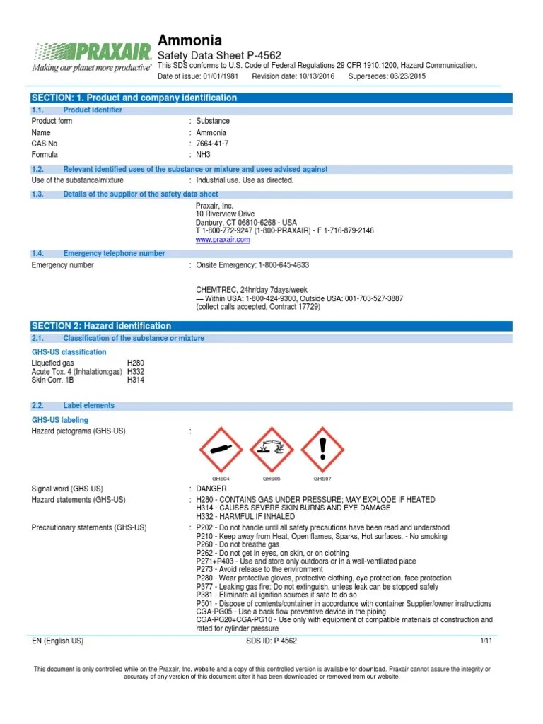 Ammonia Nh3 Safety Data Sheet Sds p4562 Personal Protective Equipment