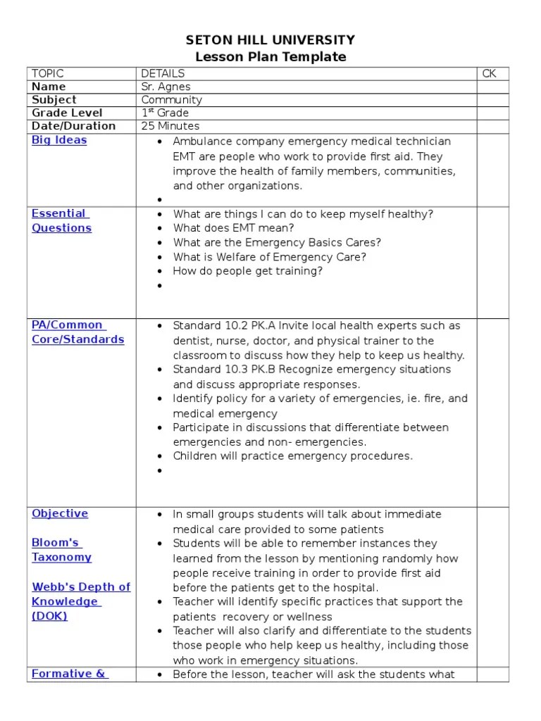 lesson plan template four social studies Emergency Medical Technician Emergency Department