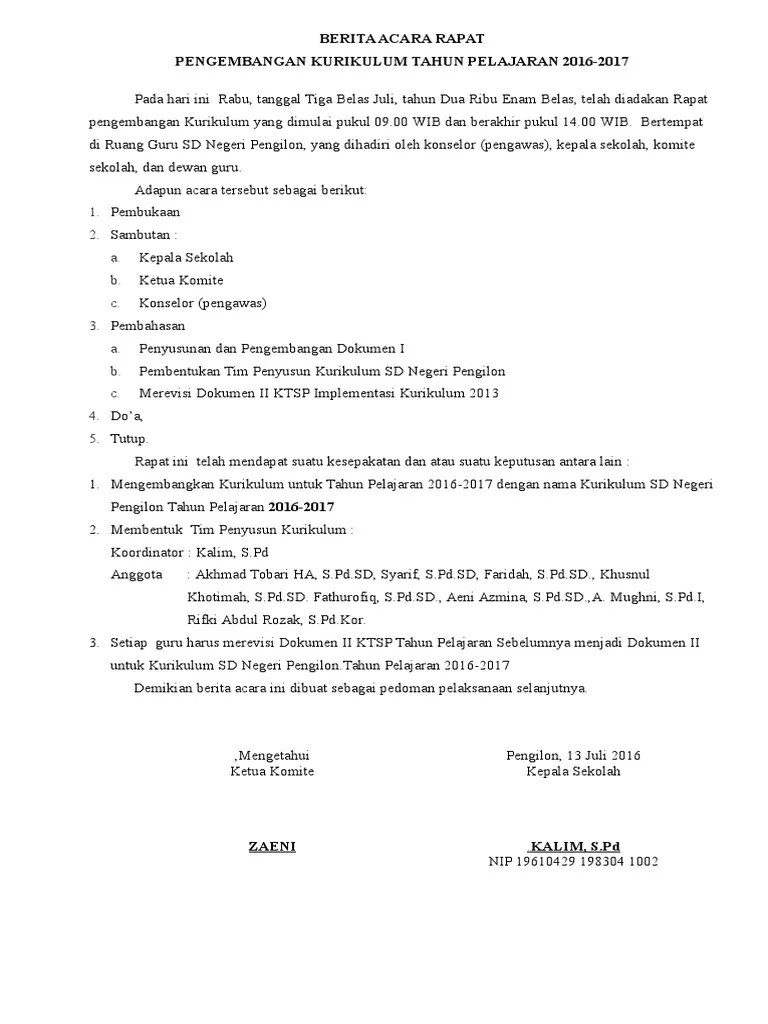 Berita Acara Rapat Pengembangan Kurikulum | PDF