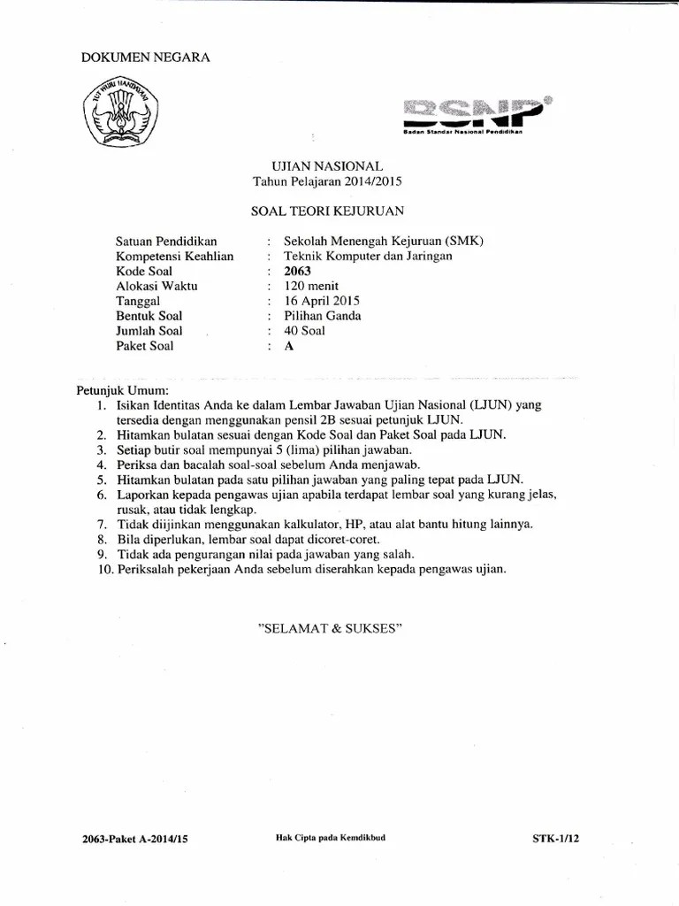 Soal Un SMK 20142015 TKJ A PDF