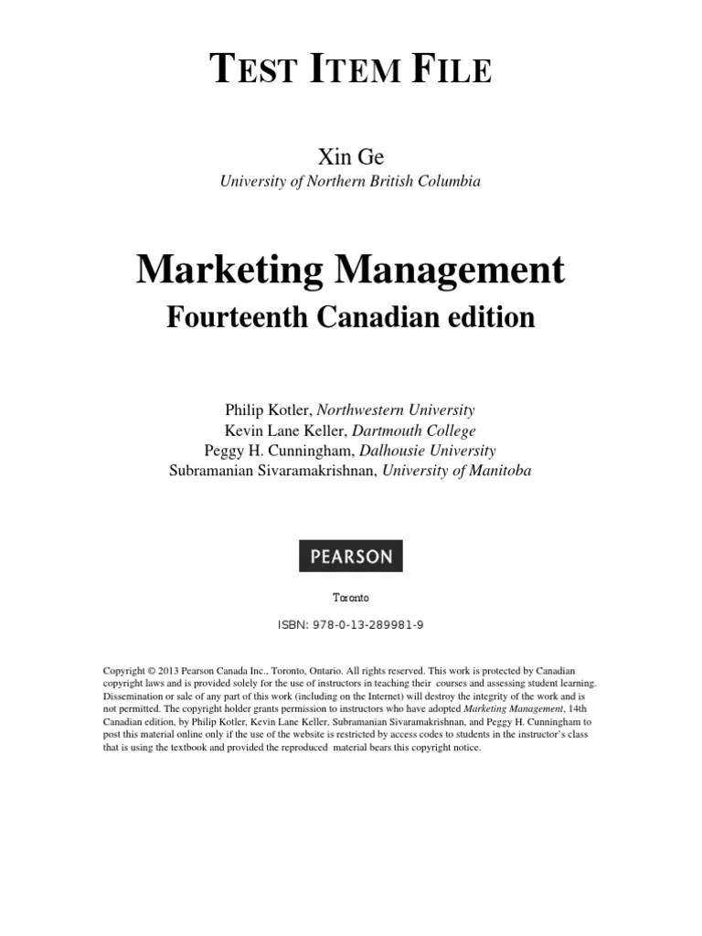 Downloadable Test Bank For Marketing Management Fourteenth Canadian Edition 14th Edition Kotler