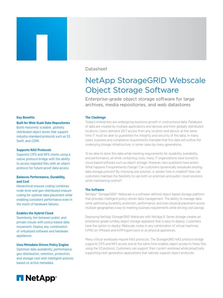 NetApp StorageGRID scale Software DS Scalability Cloud Computing
