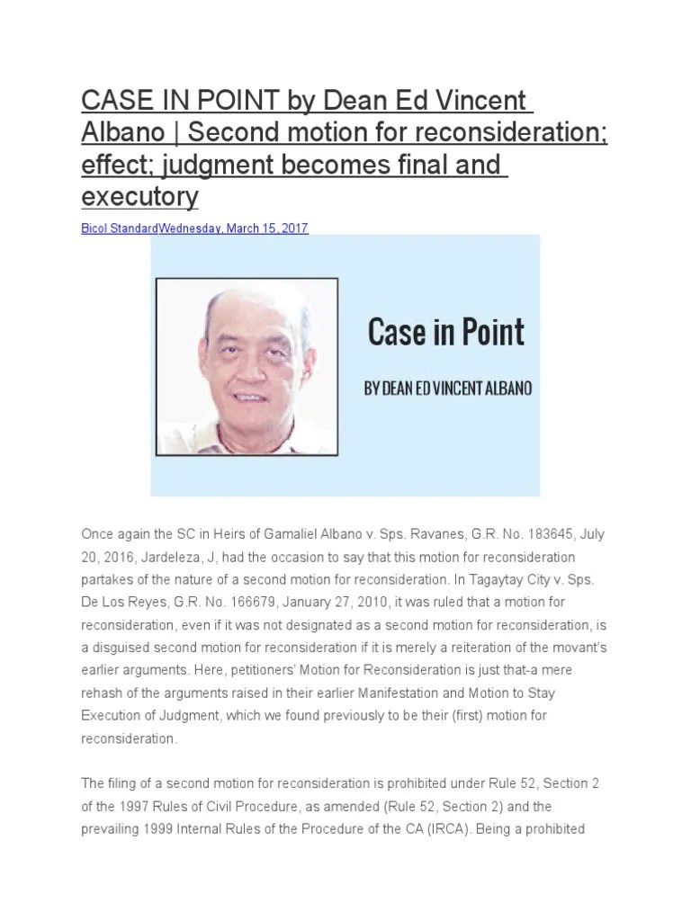 CASE IN POINT Second Motion For Reconsideration PDF Judgment (Law