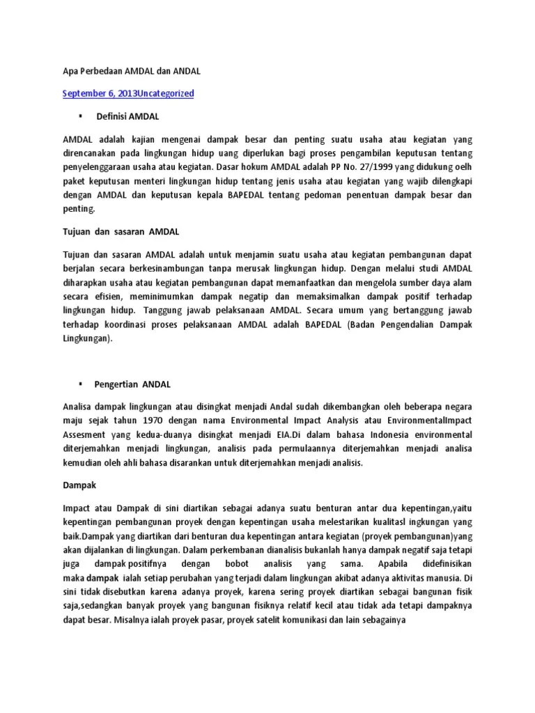 Jelaskan Perbedaan Antara Amdal Dan Andal Terkait Perbedaan