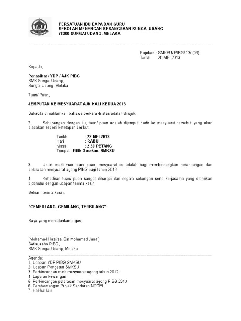 Contoh Surat Rasmi Jemputan Ke Mesyuarat Download Kumpulan Gambar