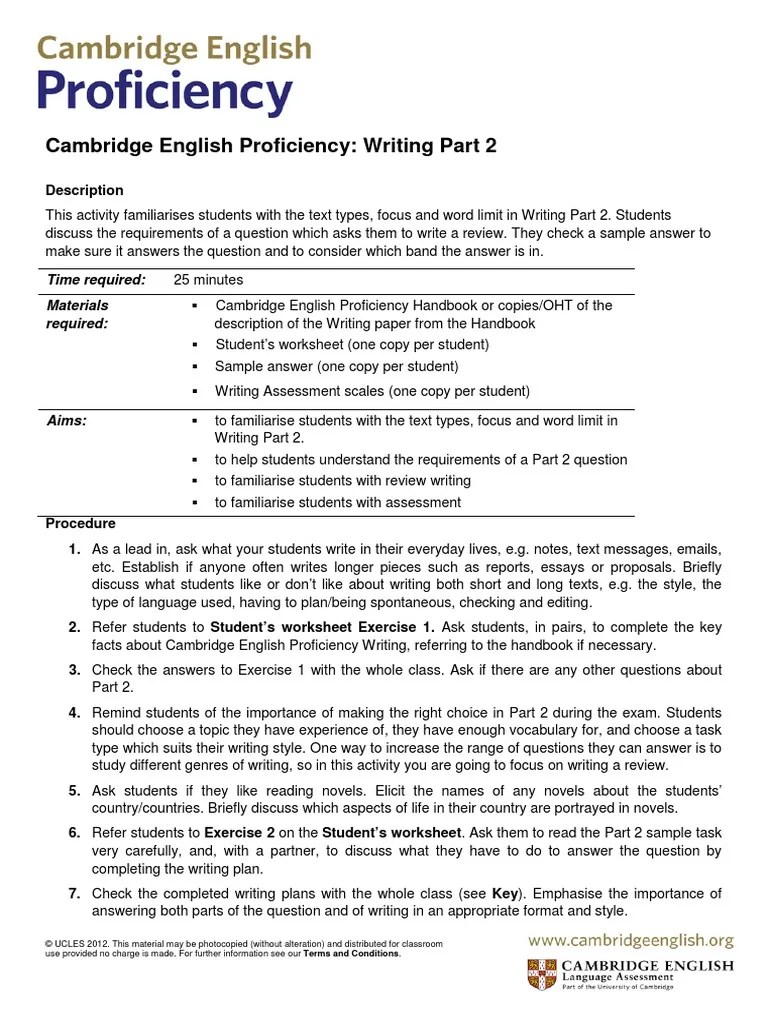 Cambridge English Proficiency Writing Part 2 Essays Test (Assessment)