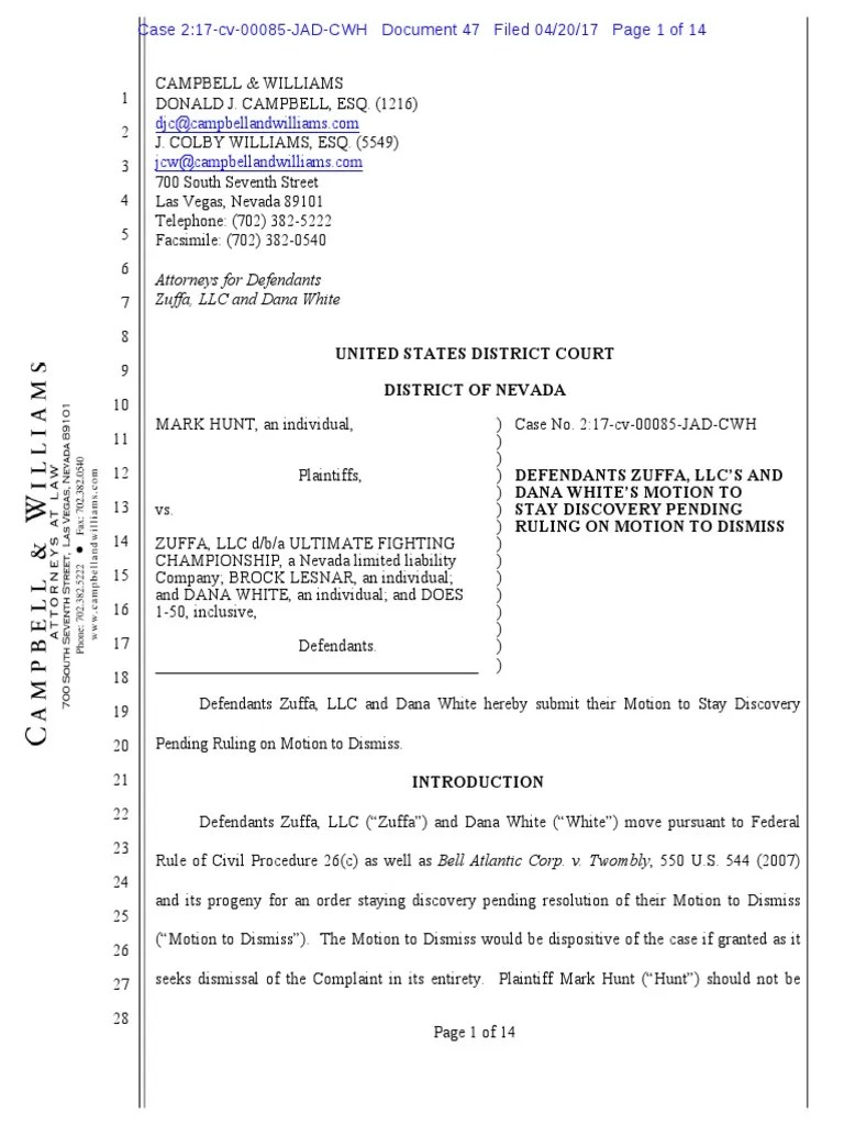 Motion To Stay Discovery PDF Discovery (Law) Complaint