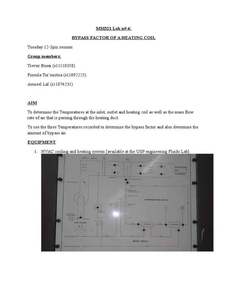 MM321 Lab n 4 Bypass Factor Of A Heating Coil Hvac Heat Exchanger