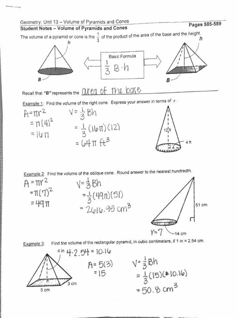 Volume of Pyramids and Cones Notes PDF