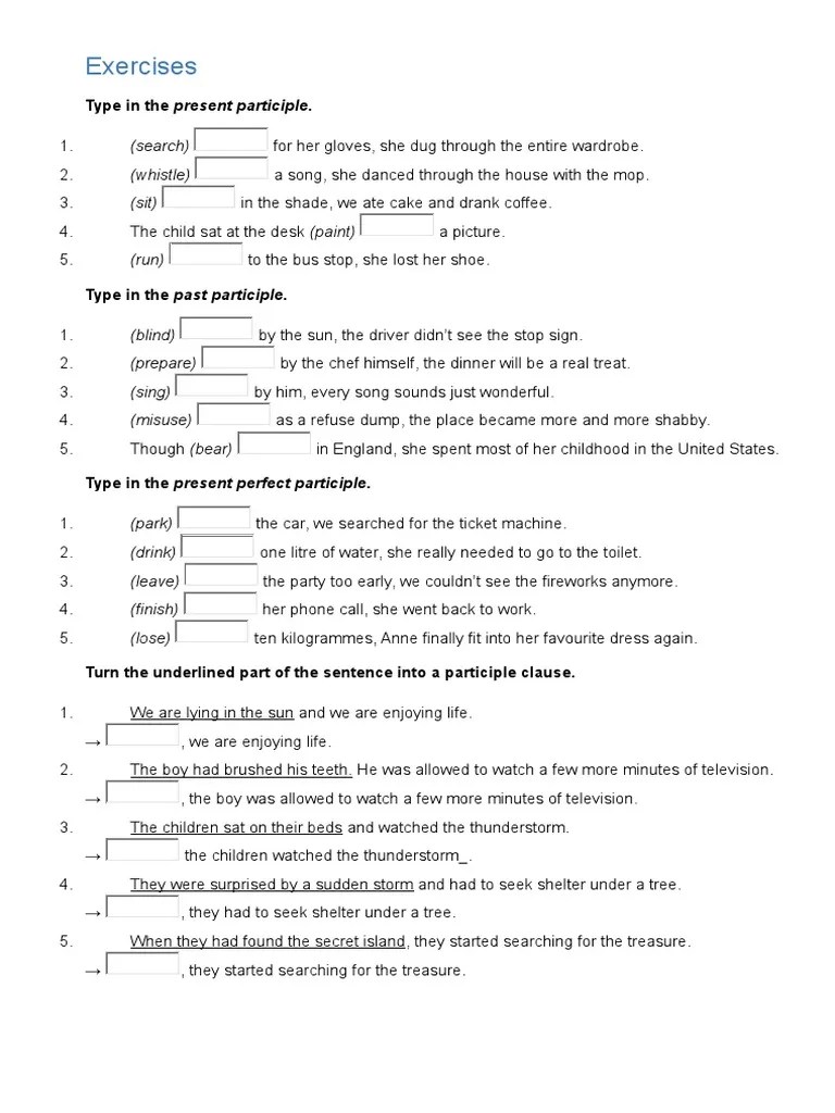 Exercises on Participle Clauses With Key Leisure
