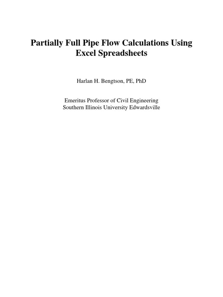 Partially Full Pipe Flow Calculations Using Excel Spreadsheets 71814