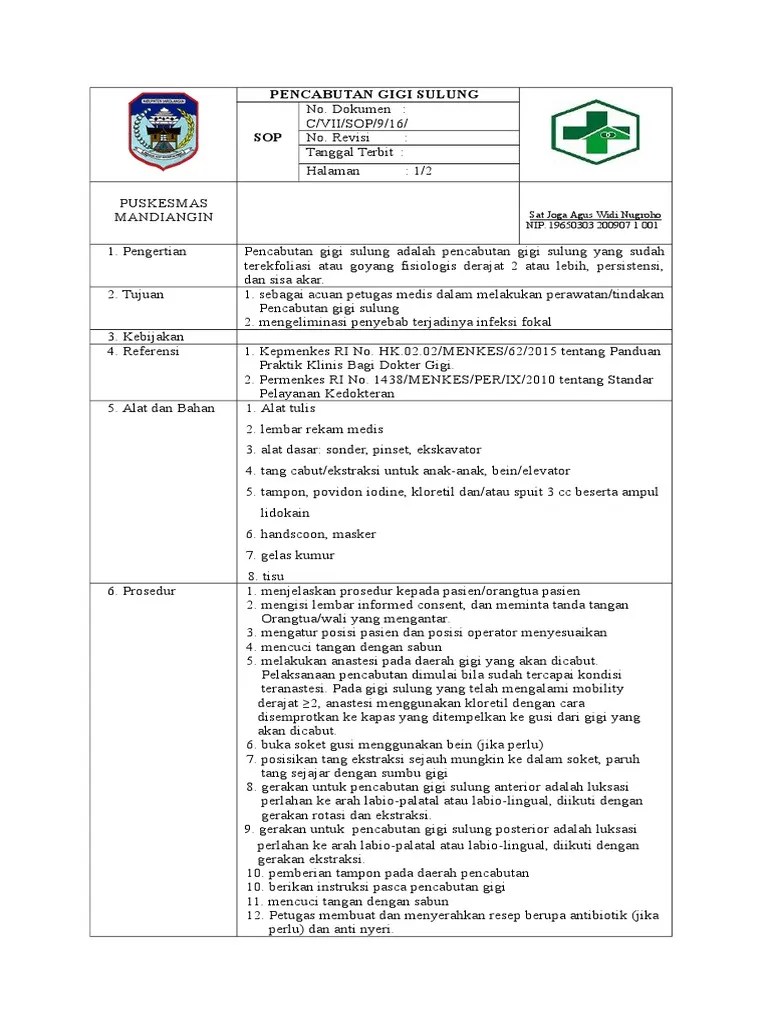 Sop Pencabutan Gigi Susu