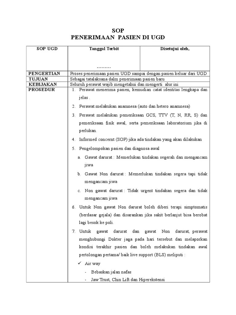Sop Penerimaan Pasien Di Ugd