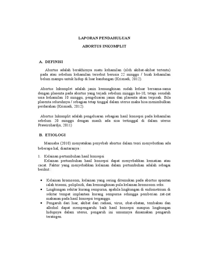 Laporan Pendahuluan Abortus Inkomplit | PDF