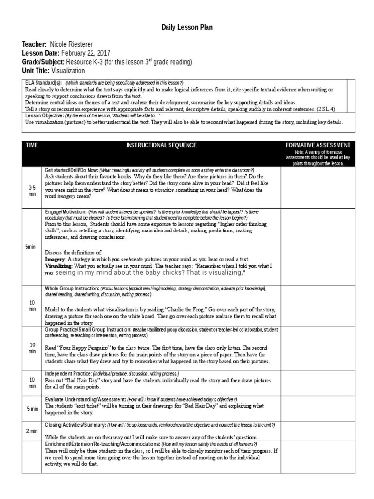 visualization lesson plan template 2 Mental Image Lesson Plan