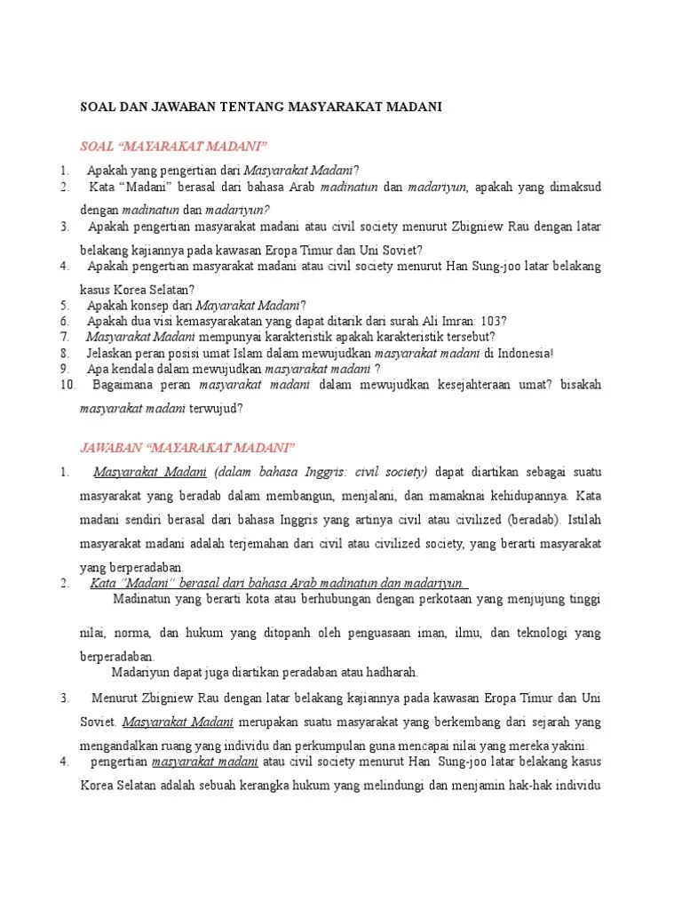 Soal Dan Jawaban Tentang Masyarakat Madani | PDF