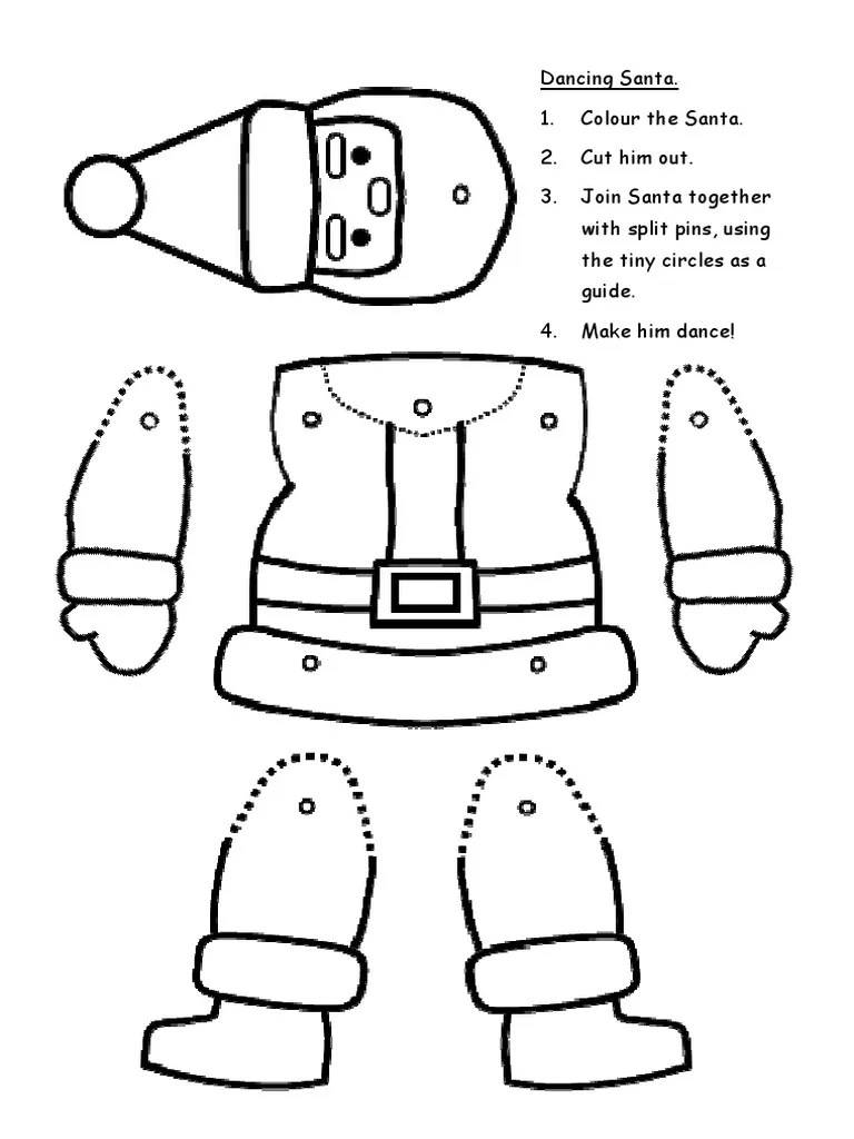 Dancing Santa. 1. Colour The Santa. 2. Cut Him Out. 3. Join Santa