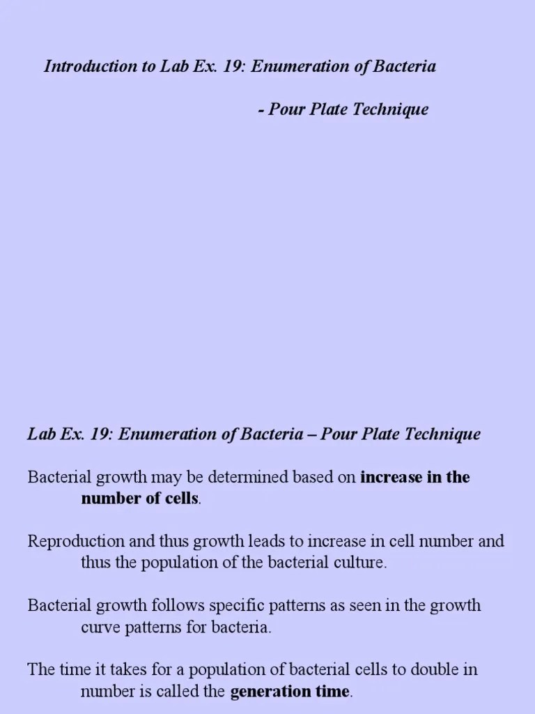 Introduction To Lab Ex. 19 Enumeration of Bacteria Pour Plate