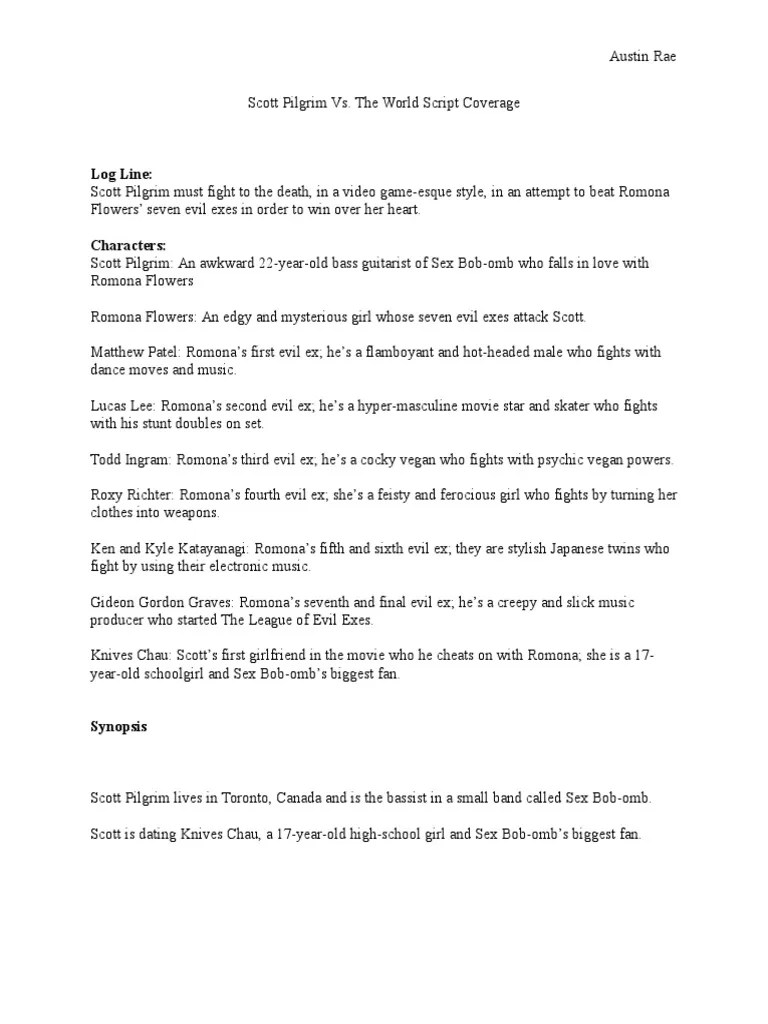 Scott Pilgrim vs. The World Script Coverage Leisure