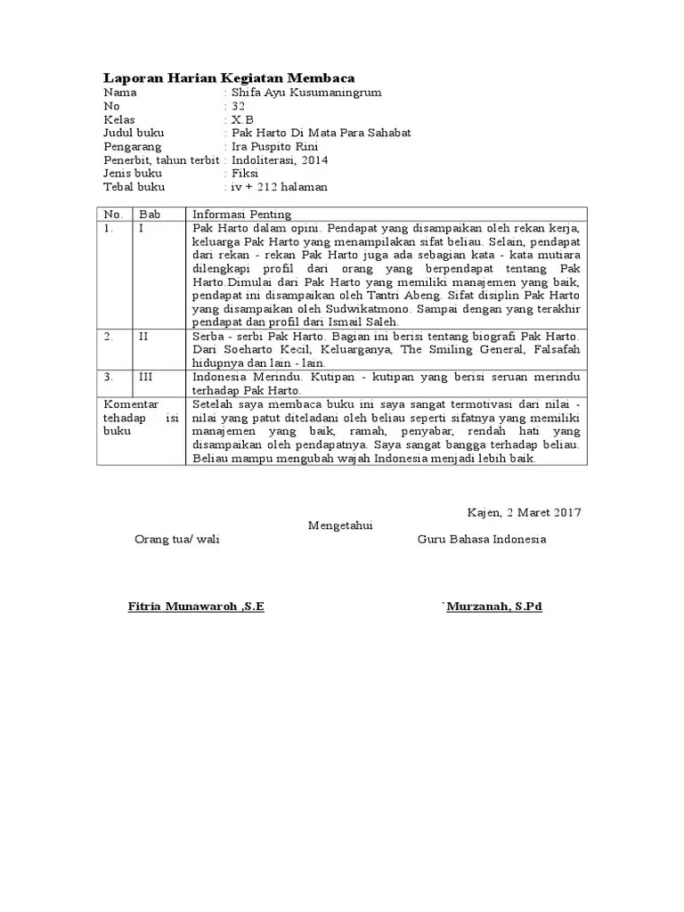 Laporan Harian Kegiatan Membaca Buku Fiksi – Berbagai Buku