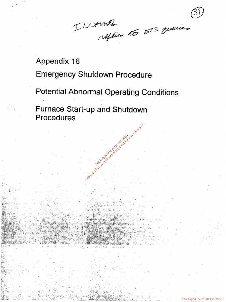 Appendix 16 Emergency Shutdown Procedure Potential Abnormal Operating