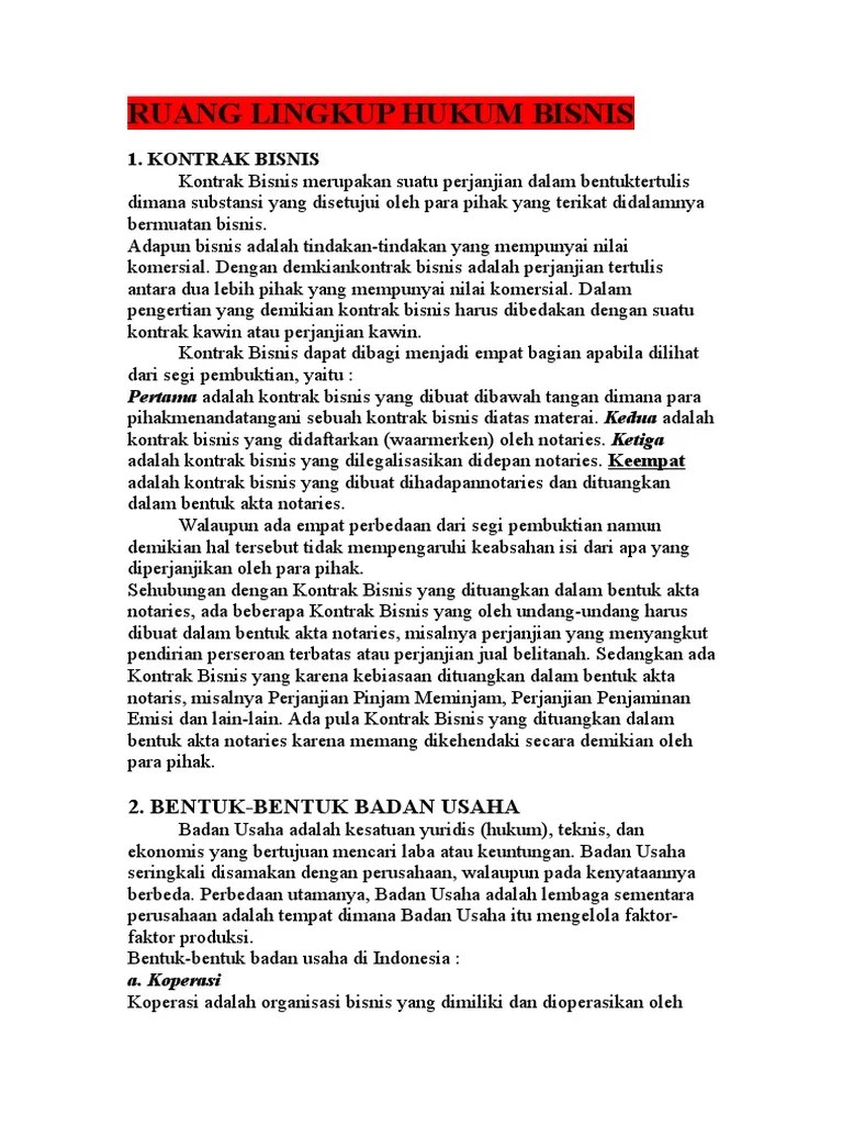Ruang Lingkup Hukum Bisnis