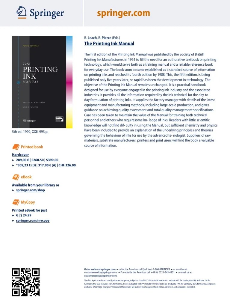 The Printing Ink Manual Printed Book PDF Printing Books