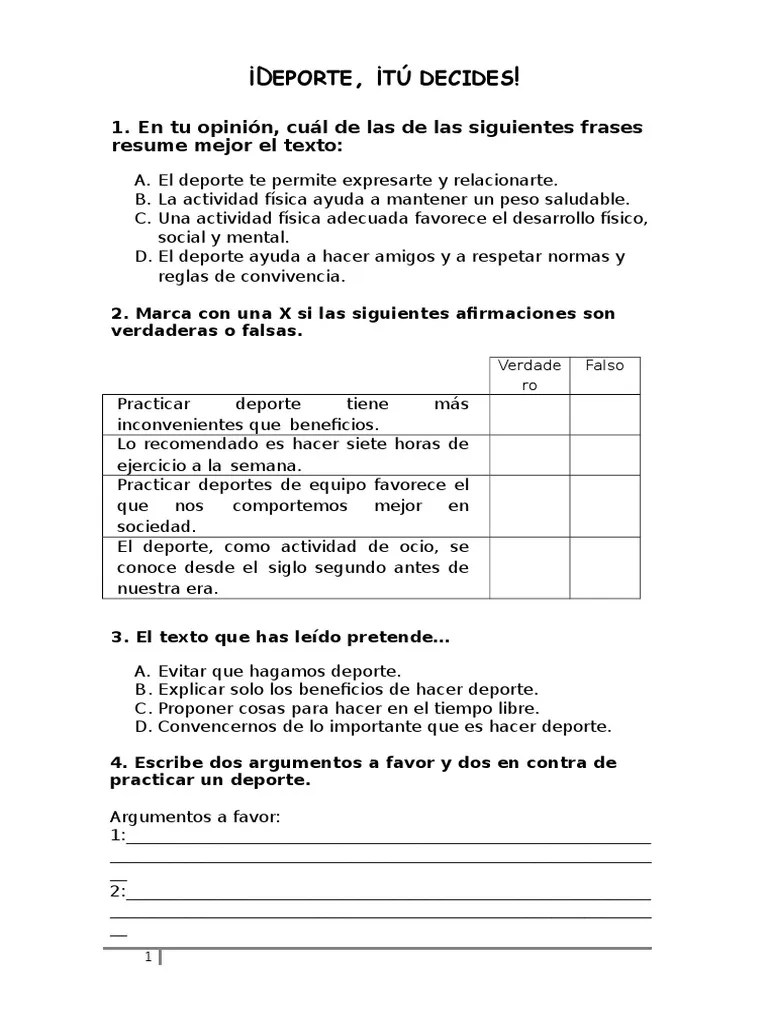 Preguntas. Deporte Tu Decides PDF