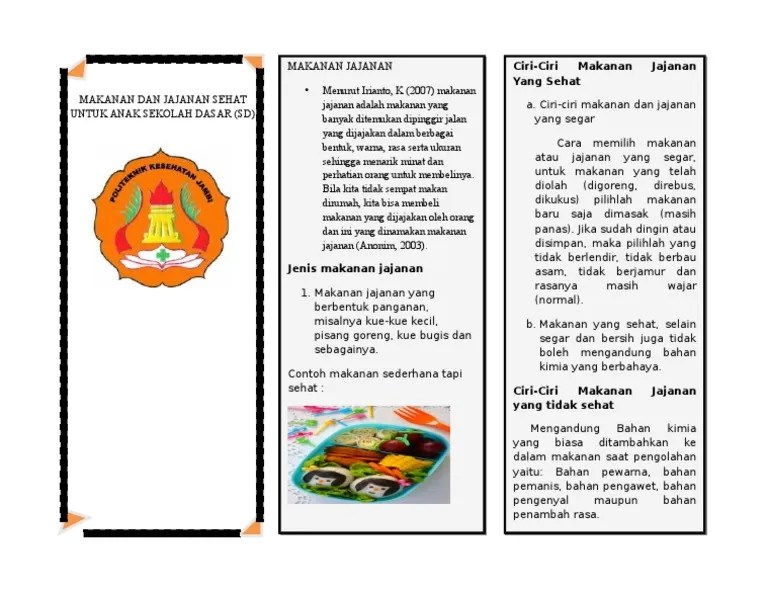 Pamflet Makanan Dan Jajanan Sehat Untuk Anak Sekolah Dasar