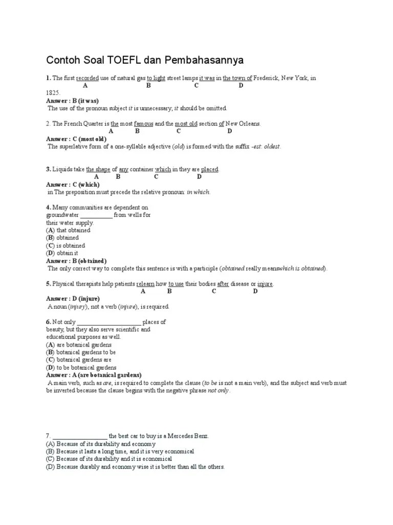 Contoh Soal TOEFL Dan Pembahasannya | PDF
