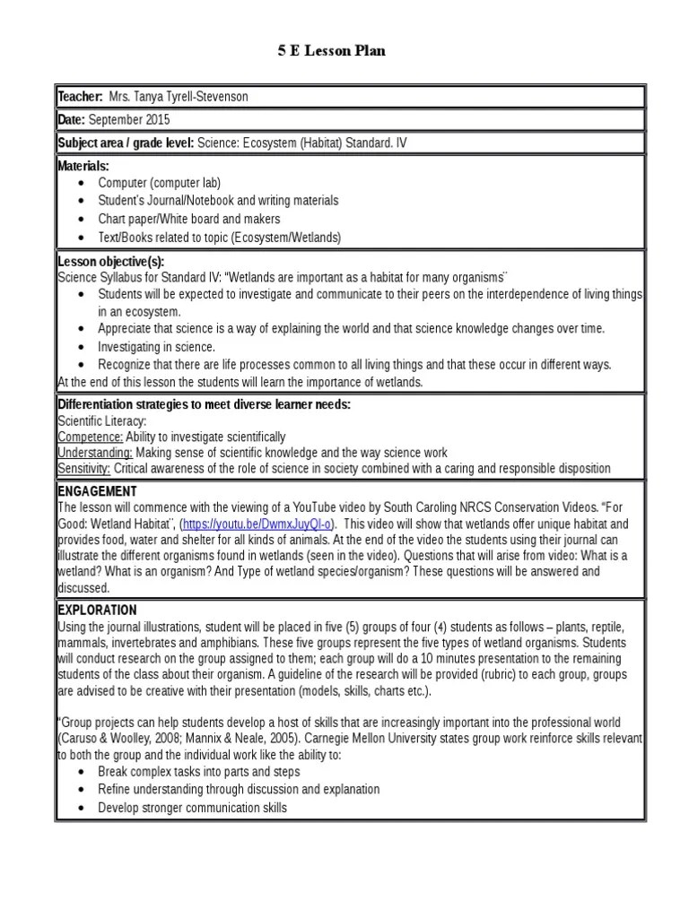 science 5 e lesson plan Lesson Plan Pedagogy