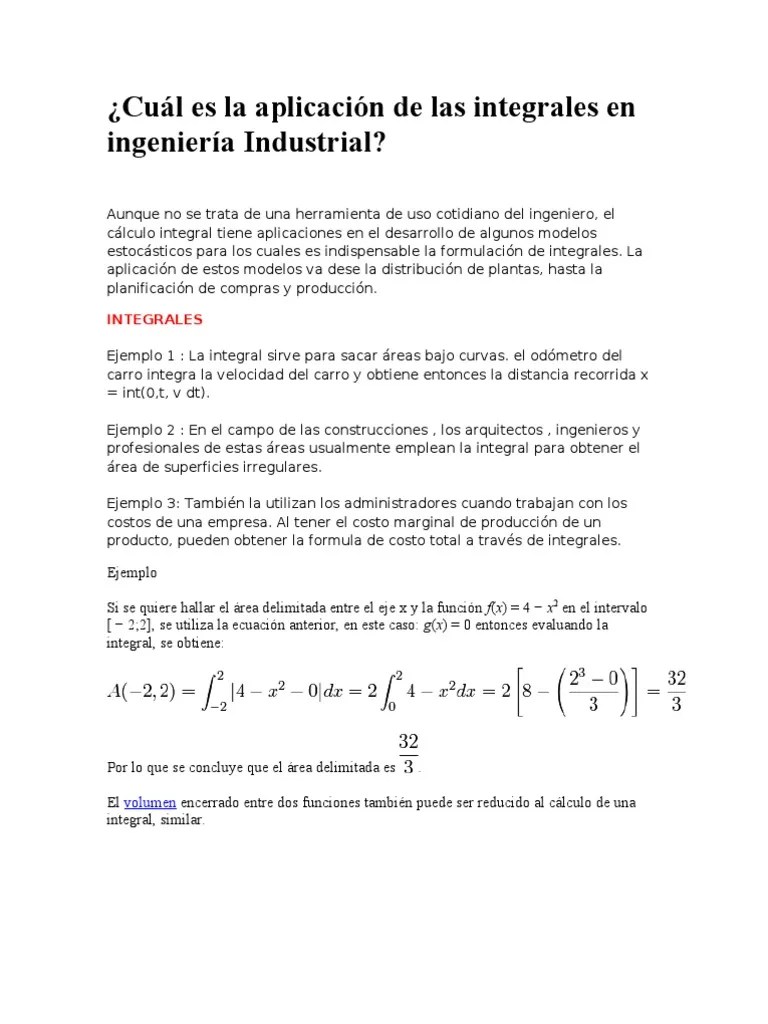 Aplicaciones De La Integral Definida En La Vida Cotidiana