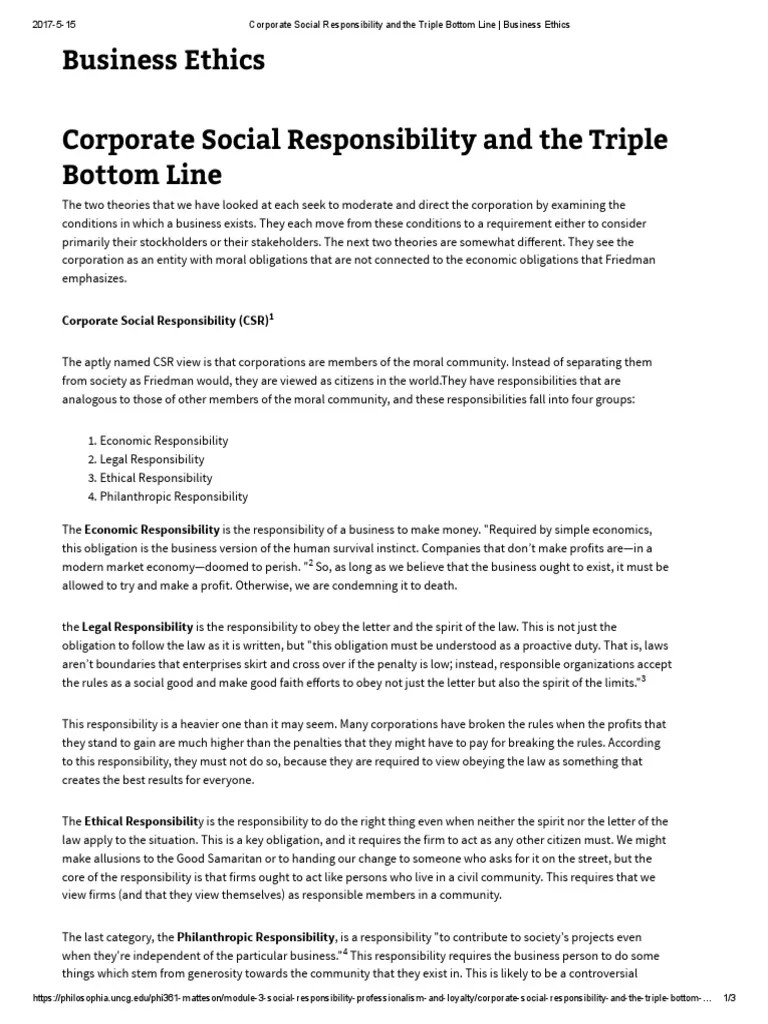 Corporate Social Responsibility and The Triple Bottom Line Business